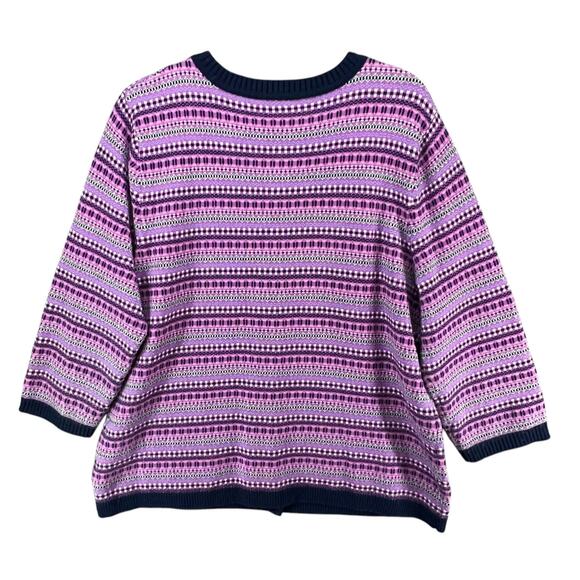 Talbots Cardigan Sweater Womens XL Purple Blue Fair Isle Striped Lambswool Cozy - Picture 6 of 14